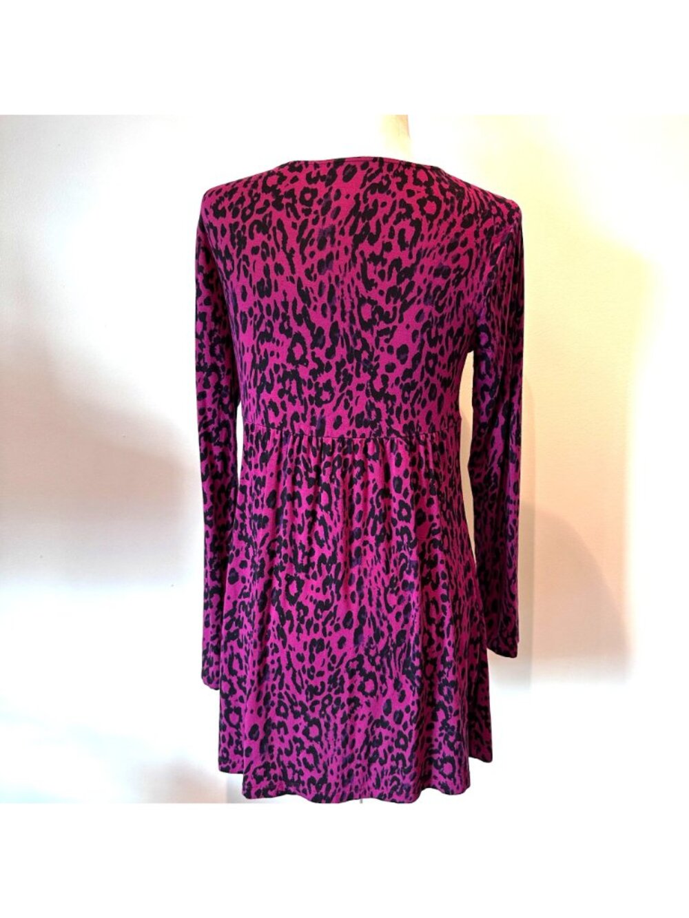 Soma Luxuriously Soft Pink & Black Leopard Print Long Sleeve Dress Medium - Picture 4 of 7